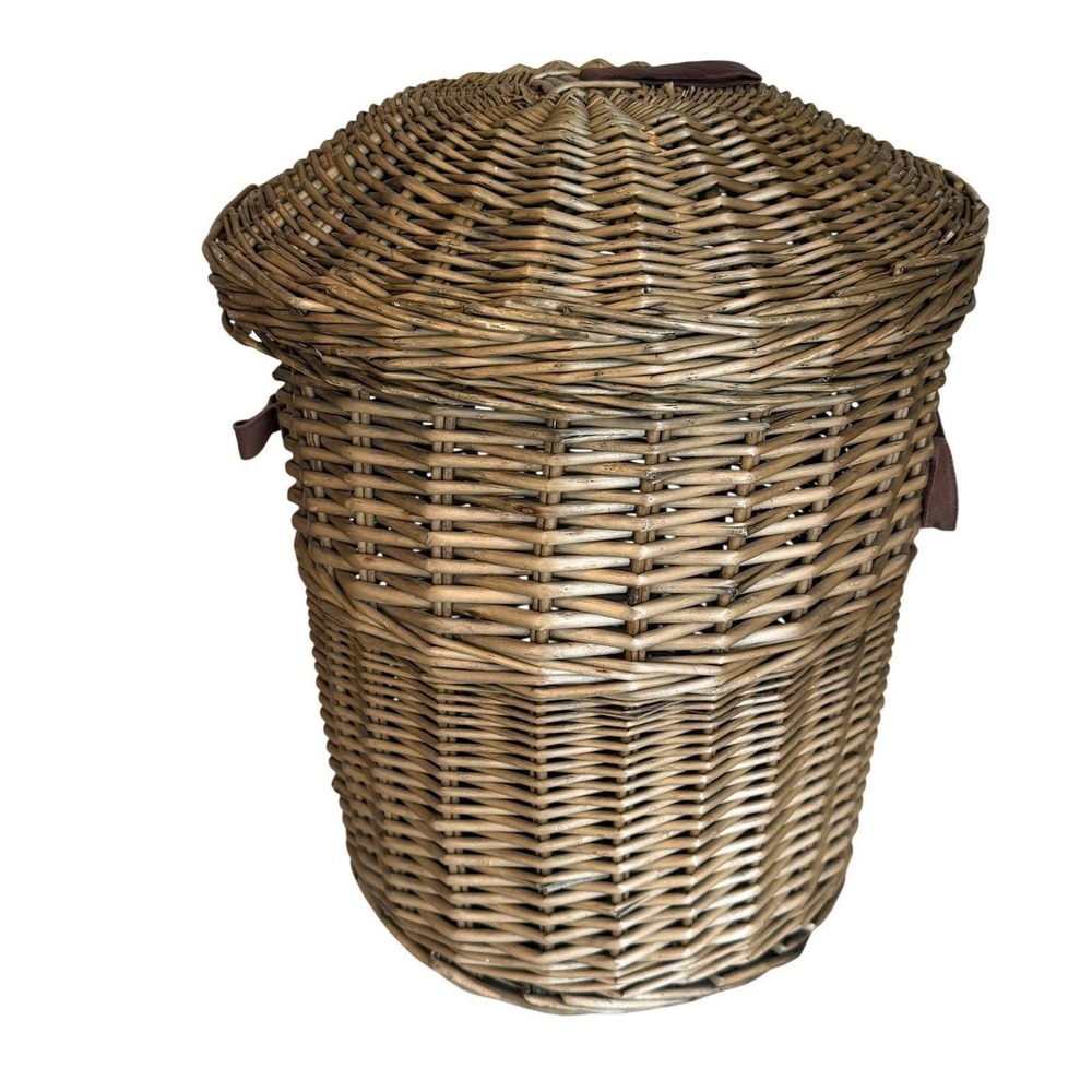 World Market Boho Wicker Basket 20" Tall x 15" Wide with Lid & Handles